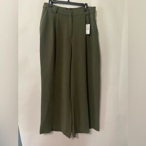 NWT Express Pants Womens size  12R Trouser  High Rise Pleated Wide Leg Green